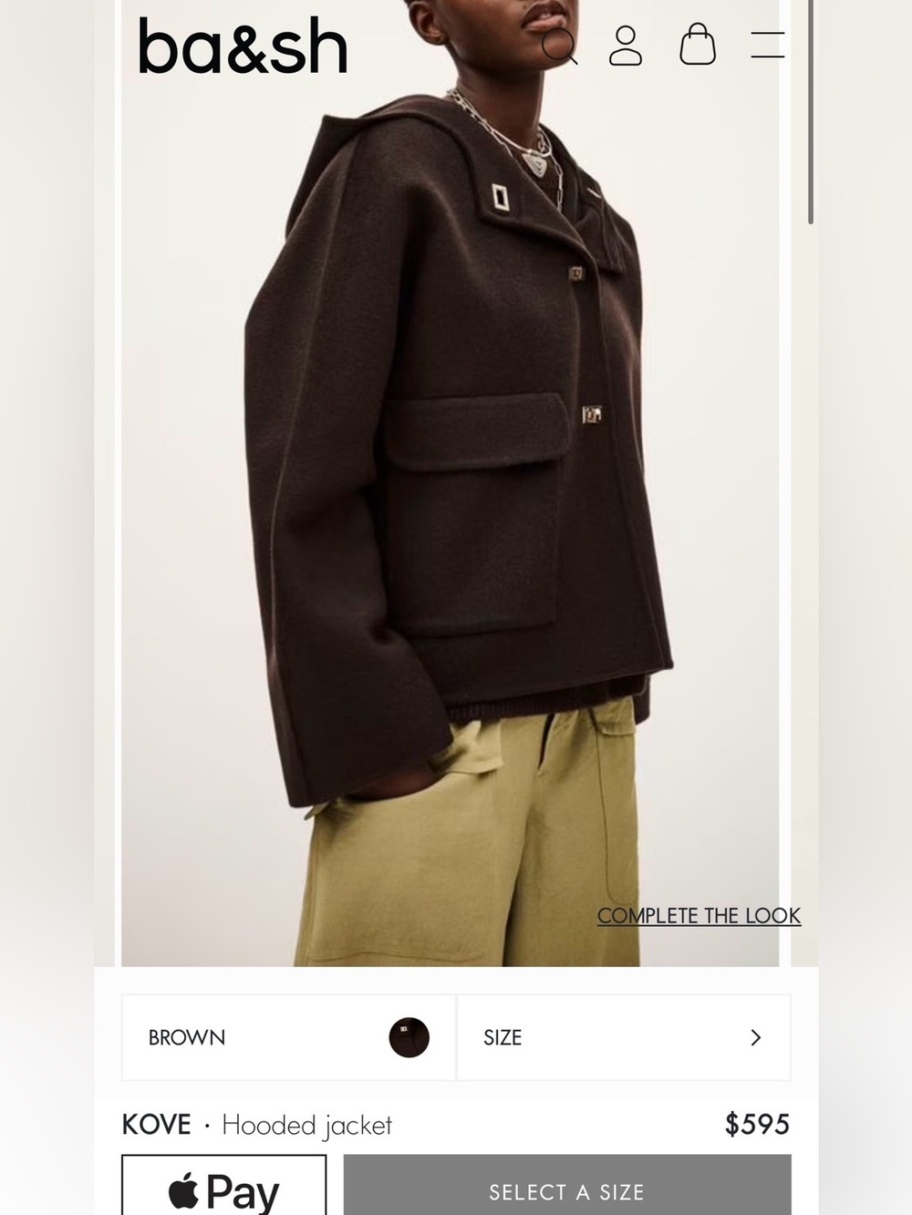 Ba&sh Hooded Short Coat with Gold Toggle Closures